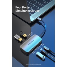 USB HUB 5 в 1 Vention Type-C-USB 4USB 3.0 2Type-C 3.1 1Gen PD 100W 5Gbps, 0.15m