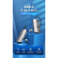 USB HUB 5 в 1 Vention Type-C-USB 4USB 3.0 2Type-C 3.1 1Gen PD 100W 5Gbps, 0.15m