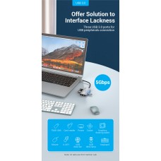 USB HUB 5 в 1 Vention Type-C-RJ45-USB 3USB 3.0 1Type-C 3.1 PD 100W 5Gbps, 0.15m