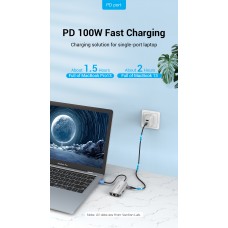 USB HUB 5 в 1 Vention Type-C-RJ45-USB 3USB 3.0 1Type-C 3.1 PD 100W 5Gbps, 0.15m