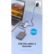 USB HUB 6 в 1 Vention Type-C-SD-TF-USB 3USB 3.0 1Type-C 3.1 PD 100W 5Gbps, 0.15m