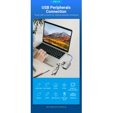 USB HUB 6 в 1 Vention Type-C-SD-TF-USB 3USB 3.0 1Type-C 3.1 PD 100W 5Gbps, 0.15m