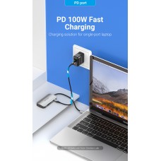 USB HUB 6 в 1 Vention Type-C-SD-TF-USB 3USB 3.0 1Type-C 3.1 PD 100W 5Gbps, 0.15m