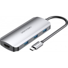 USB HUB 5 в 1 Vention Type-C-HDMI-USB 3USB 3.0 1Type-C 3.1 PD 100W 4K 30Hz 5Gbps, 0.15m