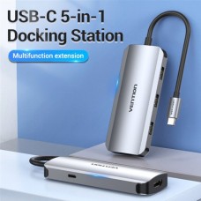 USB HUB 5 в 1 Vention Type-C-HDMI-USB 3USB 3.0 1Type-C 3.1 PD 100W 4K 30Hz 5Gbps, 0.15m