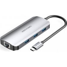 USB HUB 6 в 1 Vention Type-C-HDMI-RJ45-USB 3USB 3.0 1Type-C 3.1 PD 100W 4K 30Hz 5Gbps, 0.15m