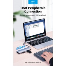 USB HUB 8 в 1 Vention Type-C-HDMI-RJ45-SD-TF-USB 3USB 3.0 1Type-C 3.1 PD 100W 4K 30Hz 5Gbps, 0.15m