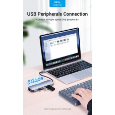 USB HUB 9 в 1 Vention Type-C-HDMI-RJ45-SD-TF-3.5мм-USB 3USB 3.0 1Type-C 3.1 PD 100W 4K 30Hz 5Gbps, 0.15m