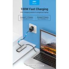 USB HUB 9 в 1 Vention Type-C-HDMI-RJ45-SD-TF-3.5мм-USB 3USB 3.0 1Type-C 3.1 PD 100W 4K 30Hz 5Gbps, 0.15m