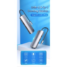 USB HUB 9 в 1 Vention Type-C-HDMI-RJ45-SD-TF-3.5мм-USB 2USB 3.0 2Type-C 3.1 PD 100W 4K 30Hz 5Gbps, 0.15m