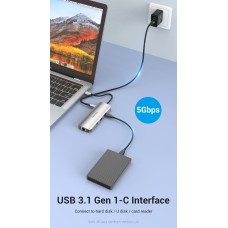 USB HUB 9 в 1 Vention Type-C-HDMI-RJ45-SD-TF-3.5мм-USB 2USB 3.0 2Type-C 3.1 PD 100W 4K 30Hz 5Gbps, 0.15m