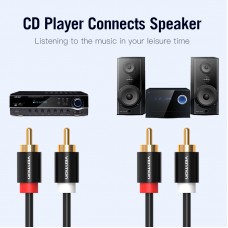 Кабель Audio 2RCA-2RCA Vention F/F 29К gold-plated 29 AWG Metal Shell, 3m
