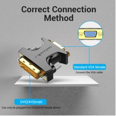 Адаптер DVI-I-VGA Vention M/F (24 + 5) 1080P 60Hz Upgraded Black (ECFBO), Черный