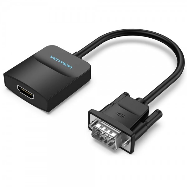 Перехідник VGA 15F --> HDMI M, 1080P 60Hz, 3,5мм Audio, кабель 0,15м Vention чорний