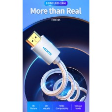 Кабель HDMI M - M, 10.0м, V2.0,4K 60Гц, обплетення, Silver Metal Type Vention