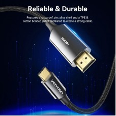 Кабель USB 3.1 Type-C M - HDMI M, 1.8m V2.0 8K 60 Гц Zinc Alloy TPE Black Vention