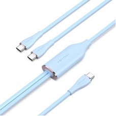 Кабель USB 2.0 Type-C M - 2хType-C M Y-Splitter 1.5м 100W Blue Silicone Type Vention