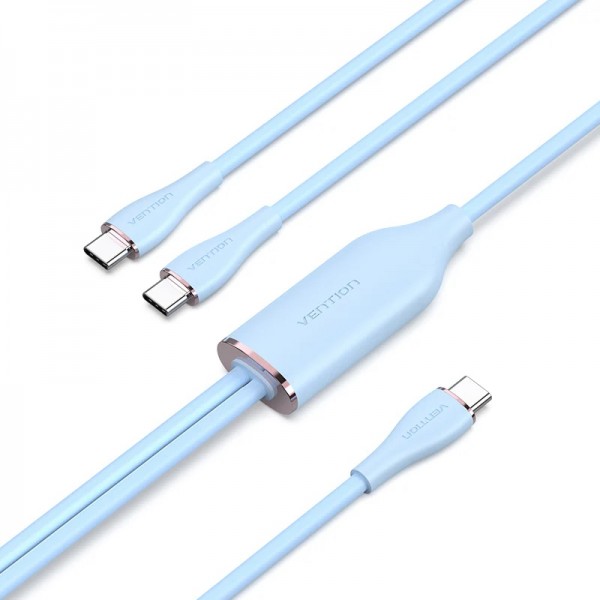 Кабель USB 2.0 Type-C M - 2хType-C M Y-Splitter 1.5м 100W Blue Silicone Type Vention