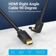 Кабель HDMI M - M, 1.0м, V2.0, 4K 60Гц, кут 90°,  PVC, чорний Vention