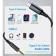 Кабель AUX Type-C - TRS Audio M/M 1.0 м DAC Chip 96kHz, чорний Choetech