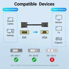 Кабель DVI M (24+1) - VGA M, 1.5 м, чорний Vention