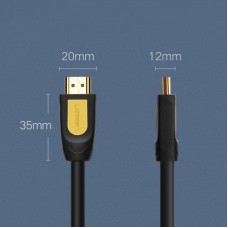 Кабель HDMI M - M, 1.0 м, V2.0 Round Cable 4K, HD101 UGREEN Чорний+Жовтий
