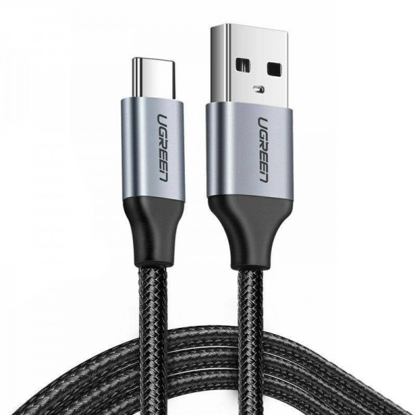 Кабель USB 2.0 AM-Type-C M, 1 м, 3.0A, 60W Nickel Plating Aluminum Braid Чорний, US288 UGREEN