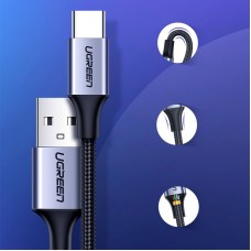 Кабель USB 2.0 AM-Type-C M, 1 м, 3.0A, 60W Nickel Plating Aluminum Braid Чорний, US288 UGREEN