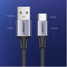 Кабель USB 2.0 AM-Type-C M, 3 м, 60W Nickel Plating Aluminum Braid Чорний, US288 UGREEN