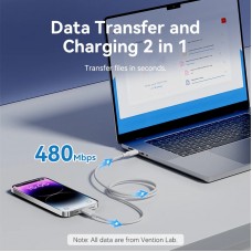 Кабель USB 2.0 Type-C M-Lightning M, 1.0м, PD 27W, PVC, голубий Vention