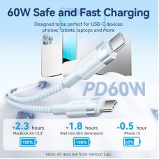Кабель USB 2.0 Type-C M-M, 1.0м 60W aluminum alloy, білий Vention