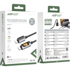 Кабель USB 2.0 Type-C M-M, 1.2 м 60W C21-03, aluminum alloy, color indicator, Black Acefast Кабель USB 2.0 Type-C M-M, 1.2 м 60W C21-03, aluminum alloy, color indicator, Black Acefast