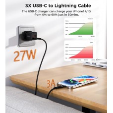 Кабель USB 3.1 Type-C M-Lightning M, 1.0м, чорний, 27W PD, Choetech
