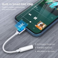Перехідник Lightning  - 3.5мм 4pin (F) Audio DAC Chip 96kHz MFi,  0.1 м, білий Choetech