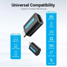 Перехідник USB 2.0 Type-C --> USB AF (OTG) PVC Vention чорний Перехідник USB 2.0 Type-C --> USB AF (OTG) PVC Vention чорний