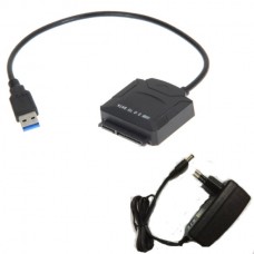 Перехідник USB 3.0 Type-A --> SATA III (F) 2.5"/3.5" 7+15pin з БЖ, чорний