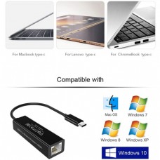 Перехідник USB 3.1 Type-C --> Ethernet RJ45 1000Mb 0,15 м, Choetech чорний