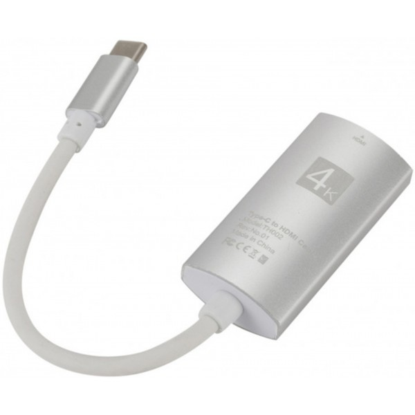 Перехідник USB 3.1 Type-C --> HDMI (F), 4K 30HZ, кабель 0.1м, срібний