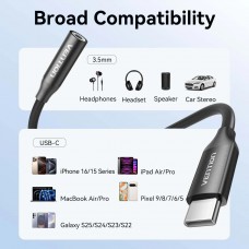 Перехідник USB-C --> аудіо Jack 3.5мм, Aluminum Alloy, чорний Vention Перехідник USB-C --> аудіо Jack 3.5мм, Aluminum Alloy, чорний Vention
