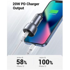 Автозарядка 2xUSB 36W (USB-C+USB-A) QC 3.0+ Косм. Сіра (CD213) UGREEN