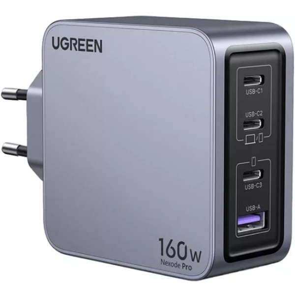 Зарядний пристрій 4xUSB 160W (3xUSB-C + USB-A) GaN + Type-C cable 100W сірий X763 Nexode Pro Ugreen