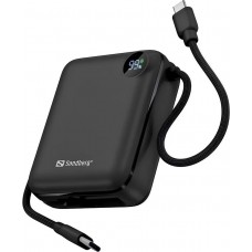 УМБ Sandberg 10000mAh 20W PD,QC3.0, USB-C In/Out, PowerThru, with built-in 2xUSB-C cables
