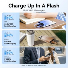 УМБ Vention 10000mAh 22,5W PD, USB-A, USB-C In/Out, Lightning In/Out, Blue