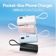 УМБ Vention 4800mAh 22,5W PD, USB-C In/Out, LED display, with built-in Lightning cable Black