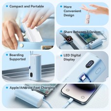 УМБ Vention 4800mAh 22,5W PD, USB-C In/Out, LED display, with built-in Lightning cable Black