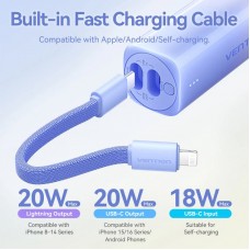 УМБ Vention 5000mAh 20W PD, USB-C In/Out, Lightning In/Out, with cable, Gradient Gray