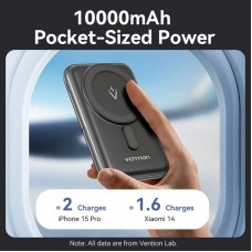 УМБ Vention Magnetic Wireless 10000mAh 20W PD USB-C In/Out, QI-15W Black