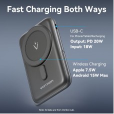 УМБ Vention Magnetic Wireless 10000mAh 20W PD USB-C In/Out, QI-15W Black