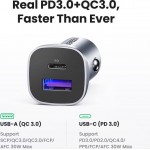 Автозарядка 2xUSB 30W (USB-C + USB-A) CD130 Ugreen