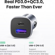 Автозарядка 2xUSB 30W (USB-C + USB-A) CD130 Ugreen Автозарядка 2xUSB 30W (USB-C + USB-A) CD130 Ugreen
